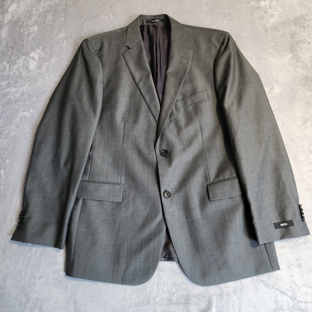 New Hugo Boss Pasini2 Movie2 Grey Virgin Wool Blazer Suit Jacket 42R Flaw